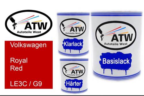 Volkswagen, Royal Red, LE3C / G9: 1L Lackdose + 1L Klarlack + 500ml Härter - Set, von ATW Autoteile West.